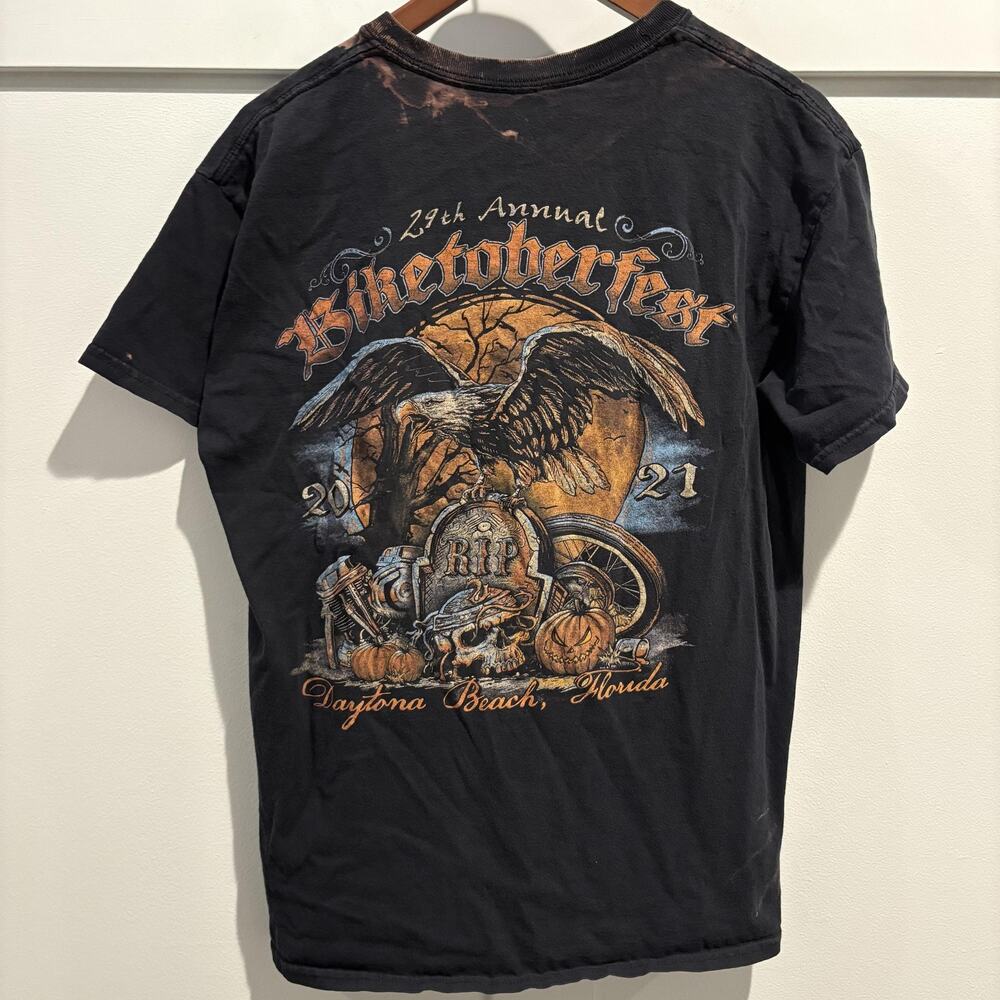 2021 Biketoberfest Daytona Beach T-Shirt‎ Size Medium Custom Bleach Dyed Biker